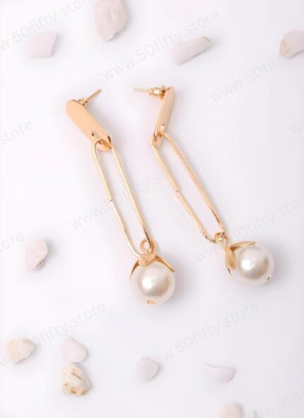 Pin Shape Single Pearl Earring-1