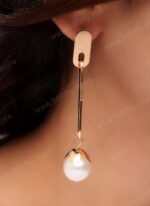 Pin Shape Single Pearl Earring-1