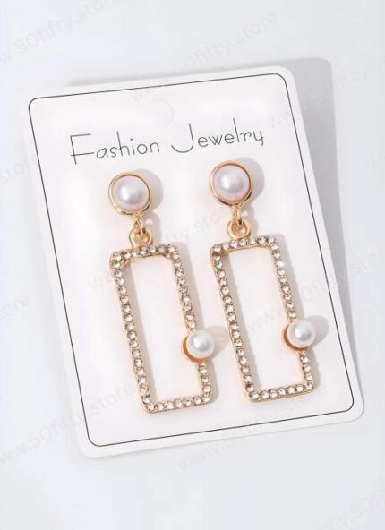 Rectangle Single Pearl Earring-1