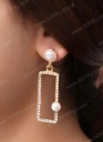 Rectangle Single Pearl Earring-1P