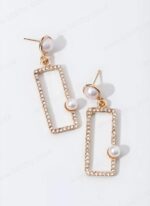 Rectangle Single Pearl Earring-2P