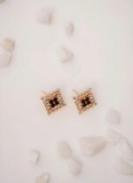 Square Shape mini Pearl Earing-Black-1p