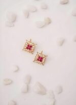 Square Shape mini Pearl Earing-Pink1