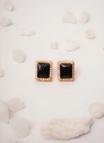 Studd Square Shape Pearl Earing-Black