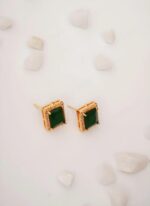 Studd Square Shape Pearl Earing-Green