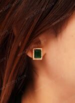 Studd Square Shape Pearl Earing-Green1