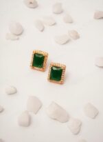 Studd Square Shape Pearl Earing-Green2