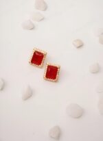 Studd Square Shape Pearl Earing-Maroon