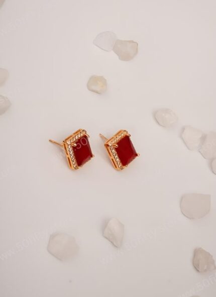 Studd Square Shape Pearl Earing-Red1